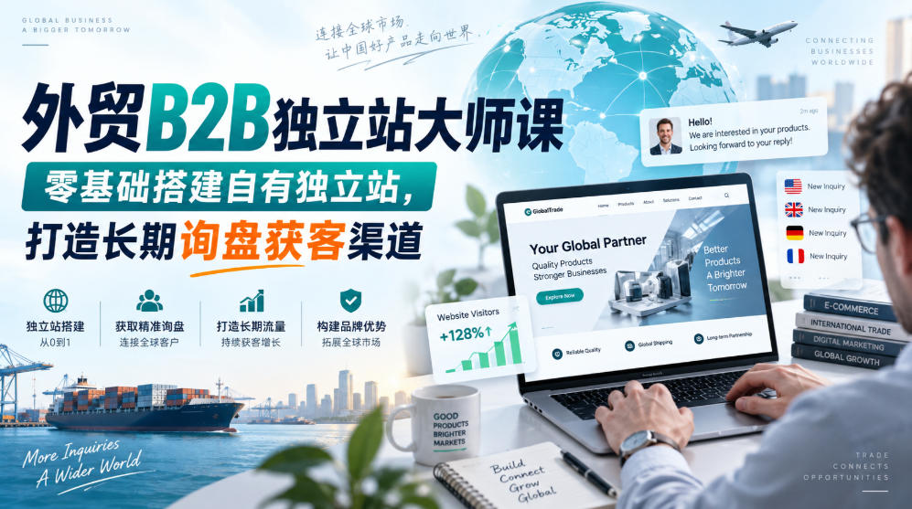 外贸B2B独立站大师课，零基础搭建自有独立站，打造长期询盘获客渠道-橙心云网创
