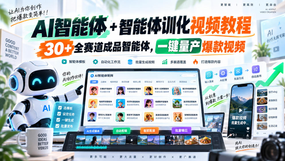 AI智能体+智能体训化视频教程,30+全赛道成品智能体,一键量产爆款视频-橙心云网创