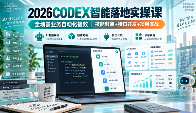 2026Codex智能落地实操课,全场景业务自动化提效,技能封装+接口开发+项目实战-橙心云网创