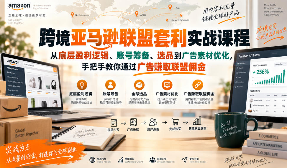 跨境亚马逊联盟套利实战课程,从底层盈利逻辑、账号筹备、选品到广告素材优化,手把手教你通过广告賺取联盟佣金-橙心云网创