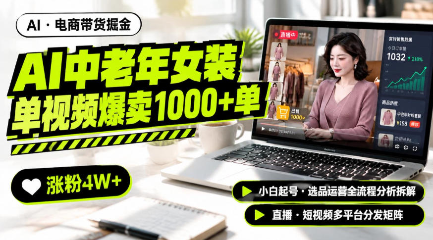 AI中老年服装带货赛道新玩法,一个视频卖出1000多单涨粉4W+,小白起号选品运营全流程分析拆解-橙心云网创