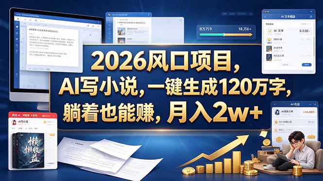 2026 风口项目,AI 写小说,一键生成 120 万字,躺着也能赚,月入 2w +-橙心云网创