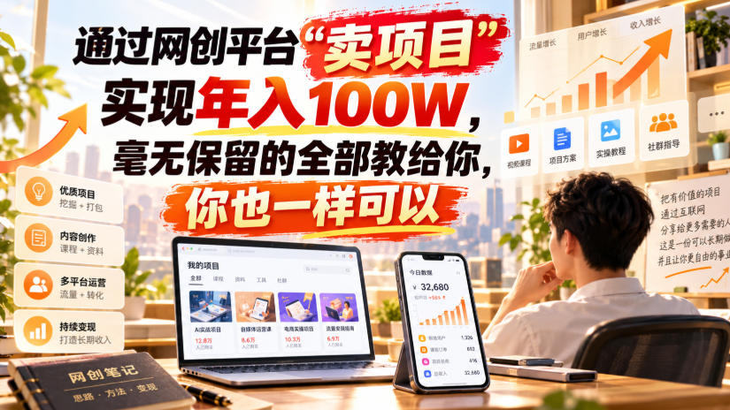 通过网创平台“卖项目”实现年入100W,毫无保留的全部教给你,你也一样可以!【揭秘】-橙心云网创