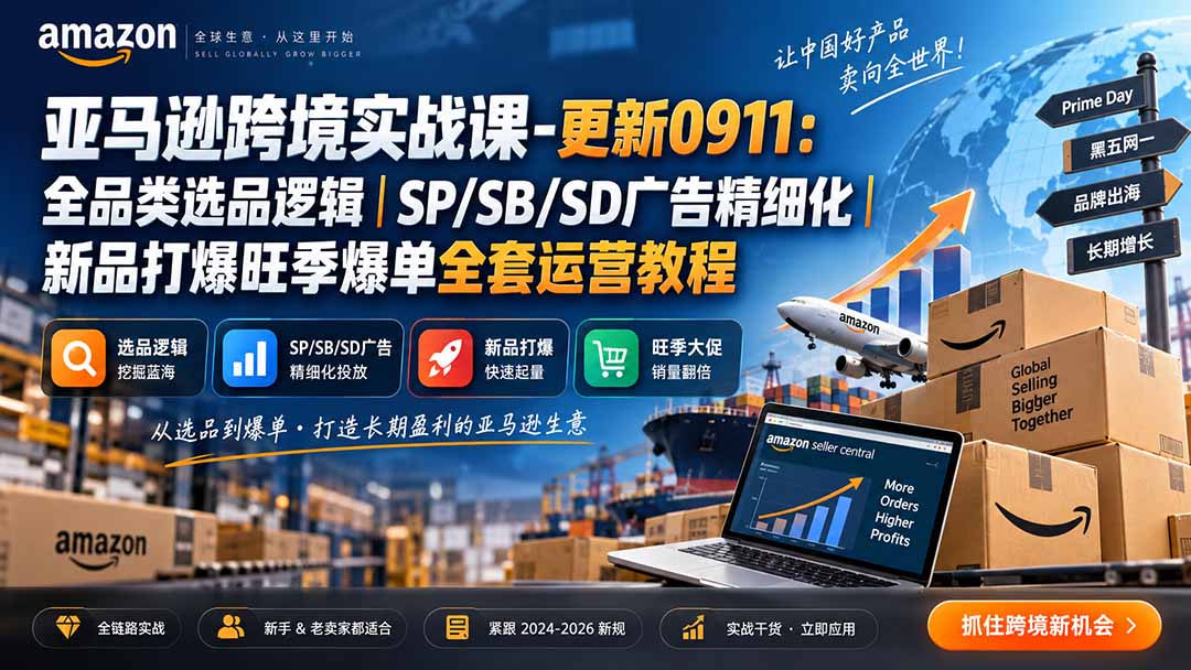 skyla亚马逊跨境实战课-更新0927:全品类选品逻辑|SP/SB/SD广告精细化|新品打爆旺季爆单全套运营教程-橙心云网创