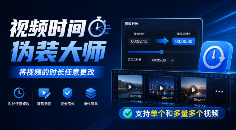 视频时间伪装大师,将视频的时长任意更改,支持单个和多量多个视频-橙心云网创
