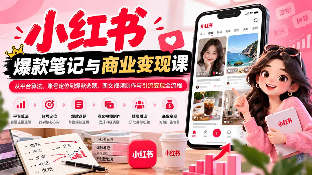 2026小红书爆款笔记与商业变现课:从平台算法、账号定位到爆款选题、图文视频制作与引流变现全流程-橙心云网创