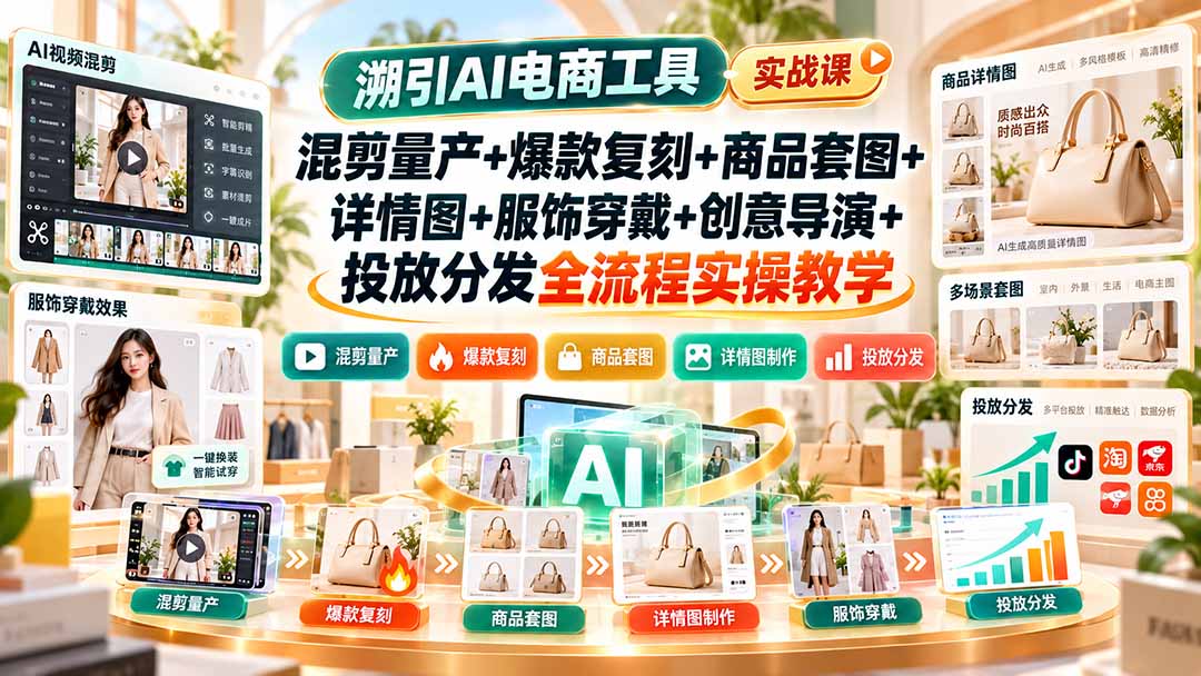 溯引AI电商工具实战课:混剪量产+爆款复刻+商品套图+详情图+服饰穿戴+创意导演+投放分发全流程实操教学-橙心云网创