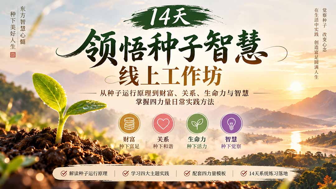 14天领悟种子智慧线上工作坊|从种子运行原理到财富、关系、生命力与智慧,掌握四力量日常实践方法-橙心云网创