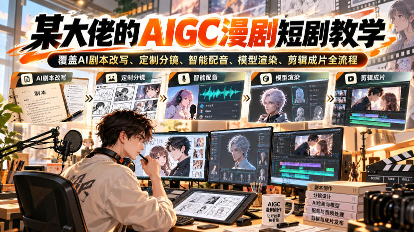 某大佬的AIGC漫剧短剧教学,覆盖AI剧本改写、定制分镜、智能配音、模型渲染、剪辑成片全流程-橙心云网创