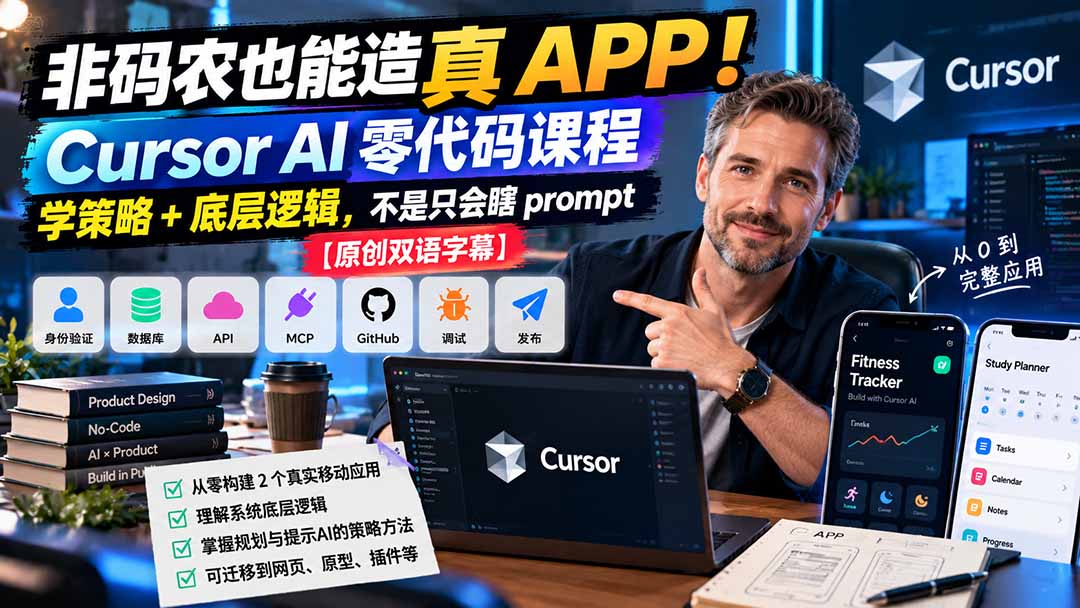 非码农也能造真 APP!Cursor AI 零代码课程:学策略 + 底层逻辑,不是只会瞎 prompt【原创双语字幕】-橙心云网创