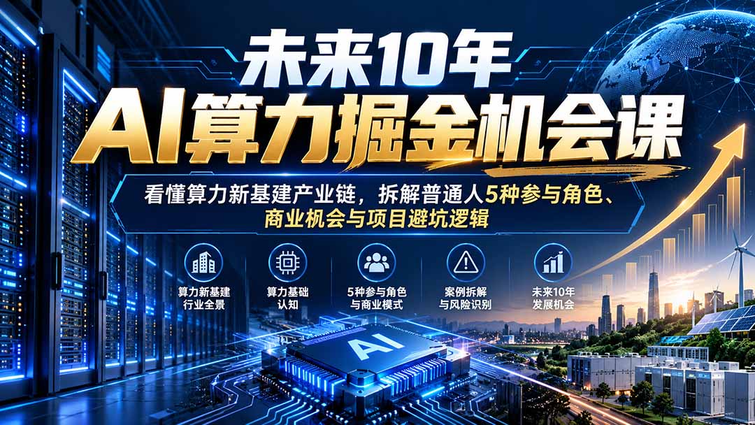 未来10年AI算力掘金机会课:看懂算力新基建产业链,拆解普通人5种参与角色、商业机会与项目避坑逻辑-橙心云网创