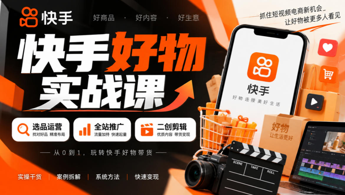快手好物实战课|选品运营+全站推广+二创剪辑带货变现-橙心云网创