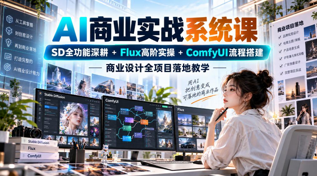 AI商业实战系统课|SD全功能深耕+Flux高阶实操+Comfyui流程搭建,商业设计全项目落地教学-橙心云网创