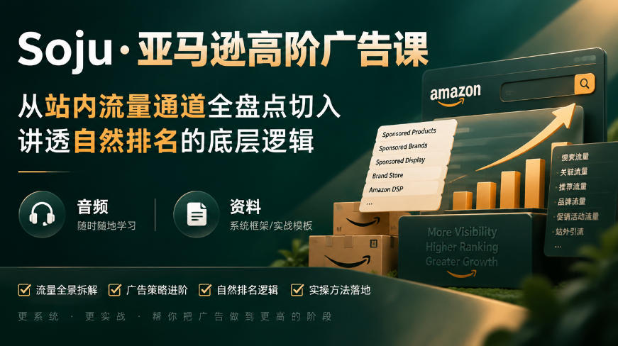 亚马逊高阶广告课，从站内流量通道全盘点切入，讲透自然排名的底层逻辑(直播+音频+资料)-橙心云网创