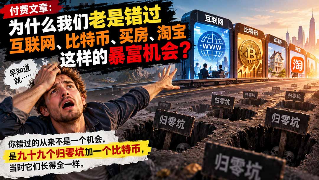 付费文章:为什么我们老是错过互联网、比特币、买 房、淘宝这样的暴富机会?-橙心云网创