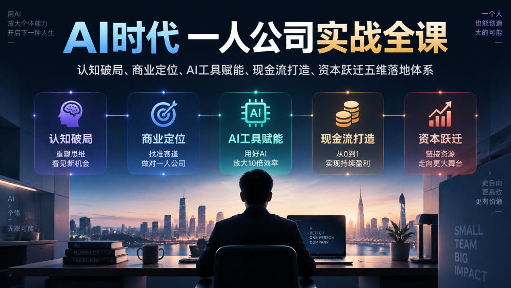 AI时代一人公司实战全课｜认知破局、商业定位、AI工具赋能、现金流打造、资本跃迁五维落地体系-橙心云网创