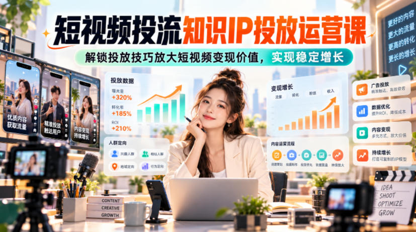 短视频投流知识IP投放运营课，解锁投放技巧放大短视频变现价值，实现稳定增长-橙心云网创