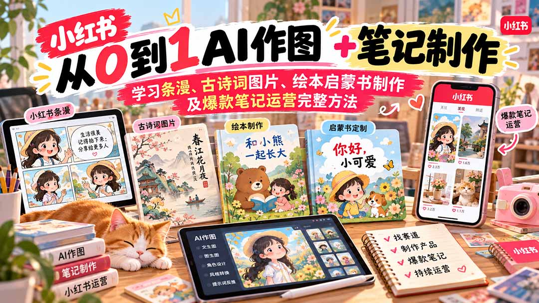 2026小红书AI内容创作从0到1-更新1009：学习条漫、古诗词图片、绘本启蒙书制作及爆款笔记运营完整方法-橙心云网创