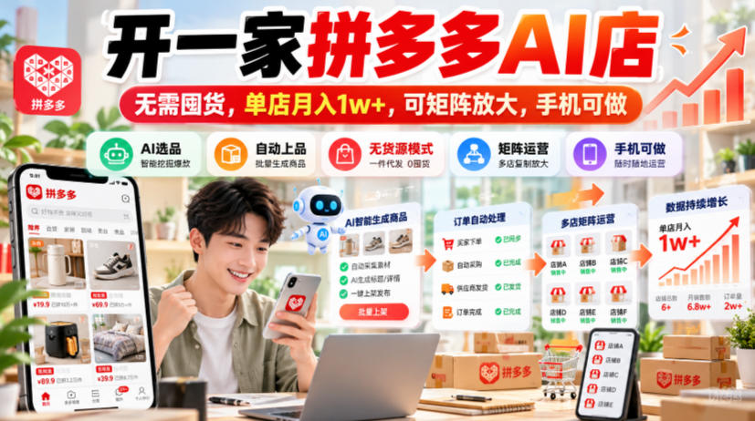 开一家拼多多AI店，无需囤货，单店月入1w+，可矩阵放大，手机可做【揭秘】-橙心云网创