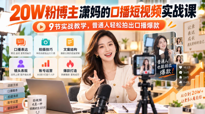 20W粉博主潇妈的口播短视频实战课，9节实战教学，普通人轻松拍出口播爆款-橙心云网创