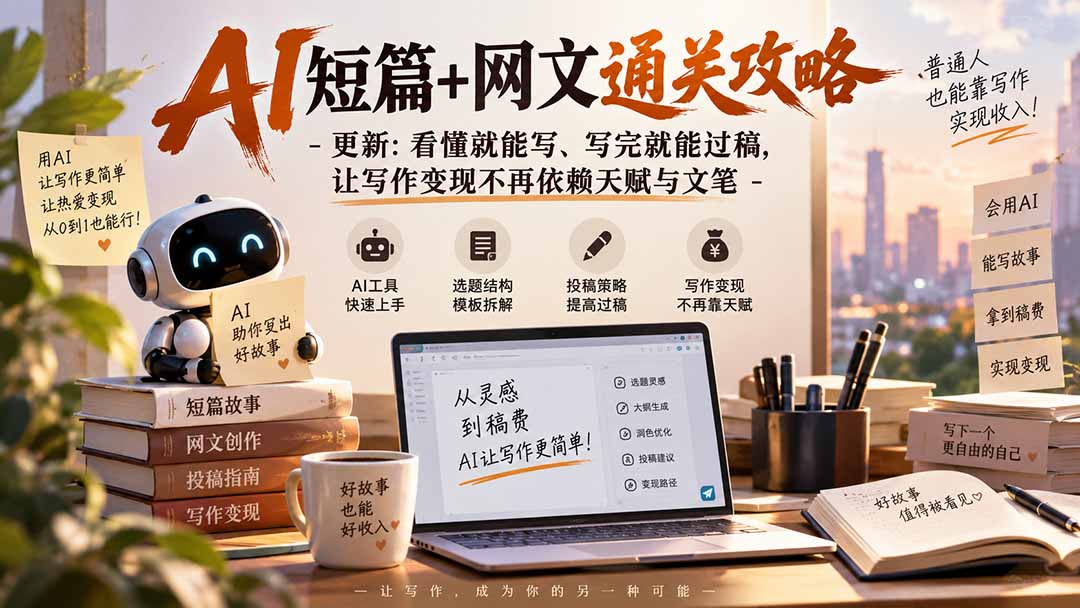 AI短篇+网文通关攻略-更新1009：看懂就能写、写完就能过稿，让写作变现不再依赖天赋与文笔-橙心云网创