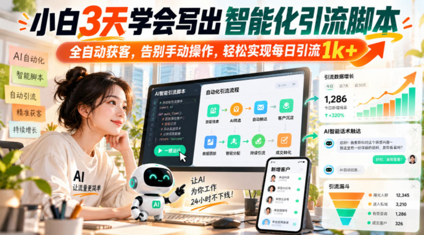 小白3天学会写出智能化引流脚本，全自动获客，告别手动操作，轻松实现每日引流1k+-橙心云网创