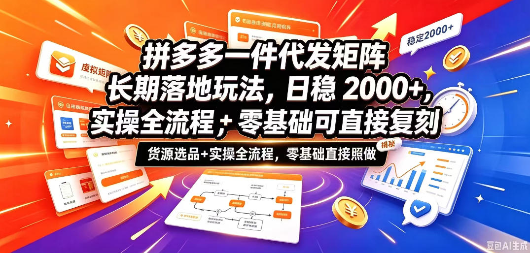 拼多多一件代发矩阵长期落地玩法，日稳入2k+，选品货源+实操全流程，零基础可直接复刻【拆解】-橙心云网创
